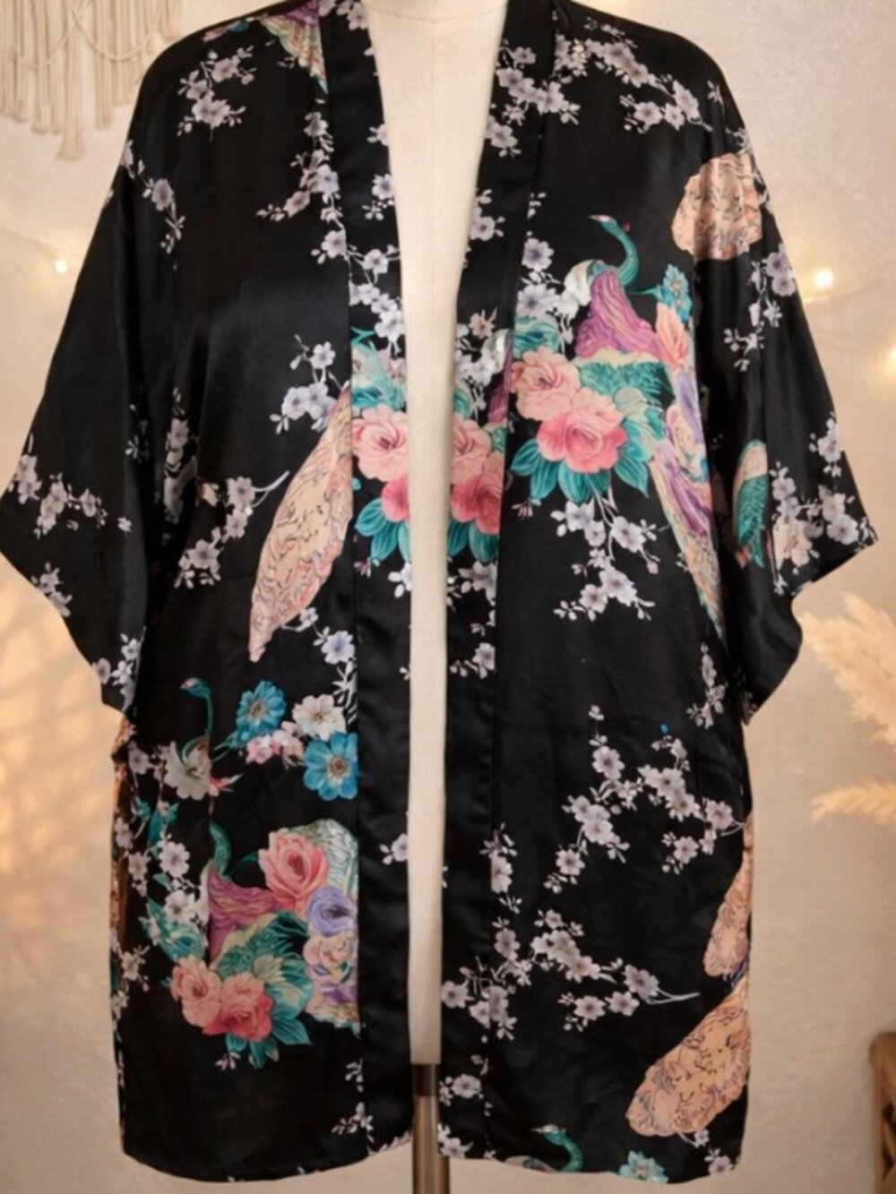 Peacock Floral Kimono Robe XL Romantic Vintage Inspired Loungewear Quiet Luxury